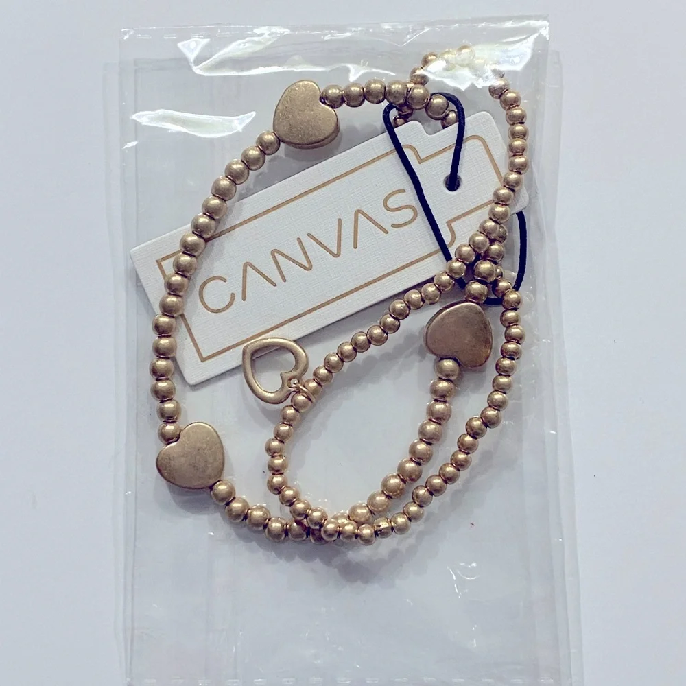 Petite Gold Double Layered Bracelet with Heart Charms